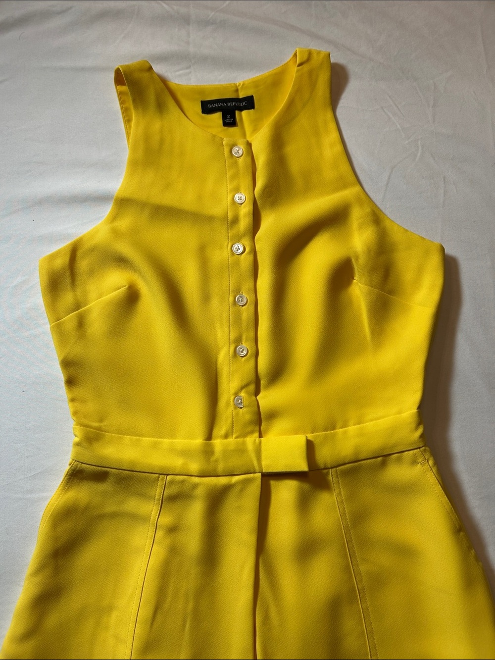 Banana Republic Bright Yellow Midi Dress with Button Front SIZE 2 - Picture 3 of 8
